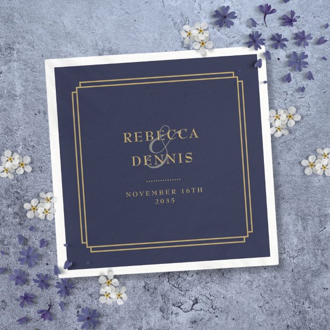 Navy Blue And Gold Art Deco Wedding Napkin (Navy Blue And Gold Art Deco Wedding Napkins)