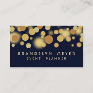 Navy Blue and Gold Bokeh Dots Business Card