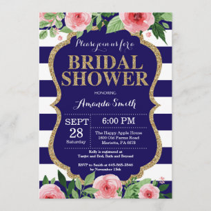 Navy Blue and Gold Bridal Shower Invitation Floral