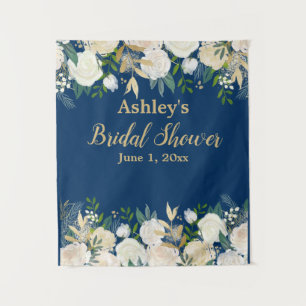 Navy Blue and Gold Bridal Shower Photo Booth Prop Tapestry
