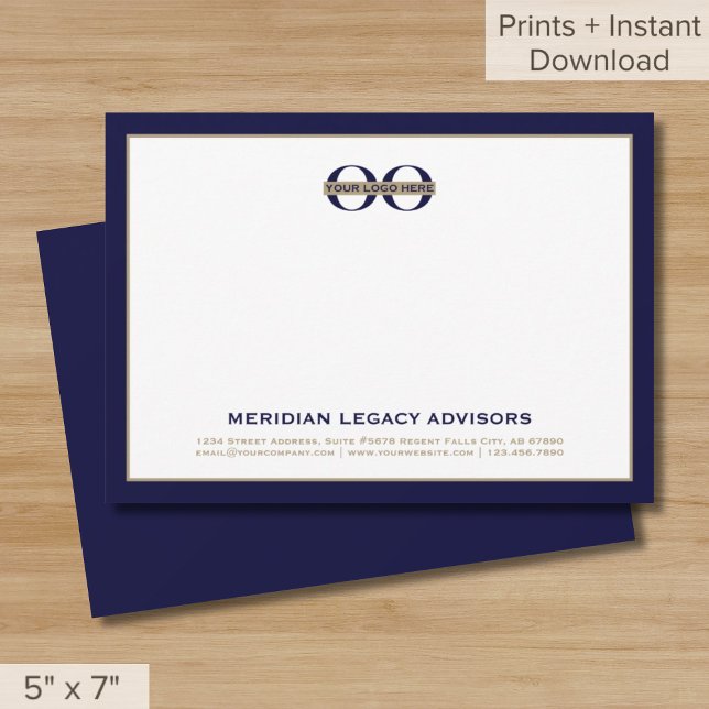 Navy Blue and Gold Business Note Card 5x7 (Creator Uploaded)