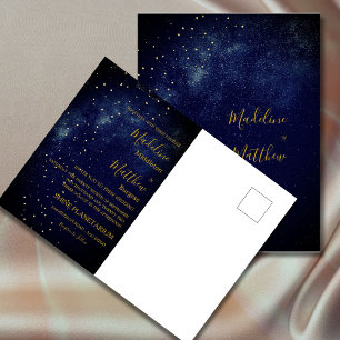 Navy Blue and Gold Celestial Wedding Postcard