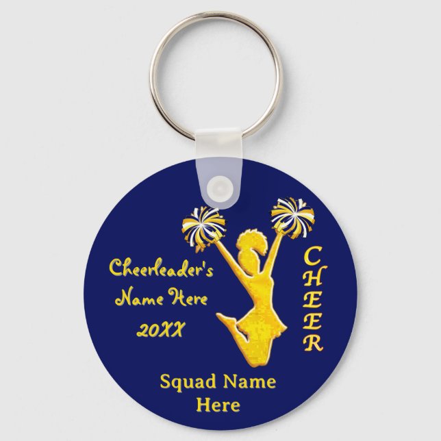 Navy Blue and Gold Cheer Keychains with Your Text (Front)