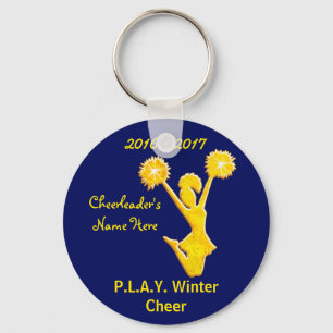 Navy Blue and Gold Cheer Keychains with Your Text