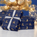 Navy Blue and Gold Christmas Reindeers Wrapping Paper<br><div class="desc">This elegant and glamourous wrapping paper is versatile and can be used for giving gifts or art and craft projects. It is ideal for any occasion such as Christmas, birthdays, weddings, bridal showers, baby showers, anniversaries or general gifts. The design features gold reindeers and Merry Christmas script wording on a...</div>