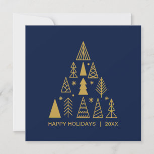 Navy Blue and Gold Christmas Tree   Holiday Square
