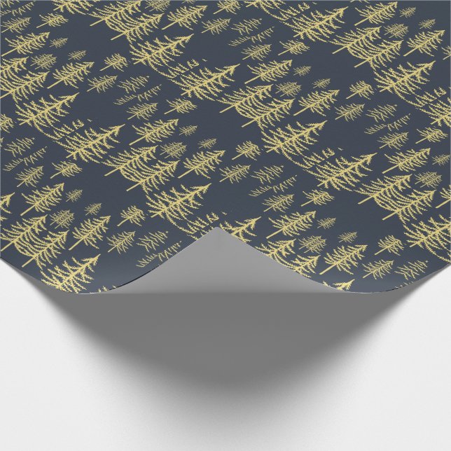 Navy Blue and gold Christmas trees  Wrapping Paper (Corner)