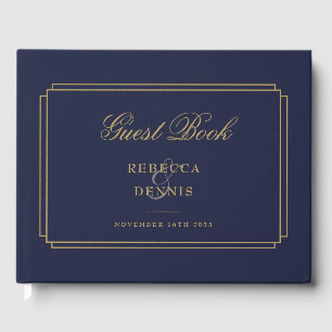 Navy Blue And Gold Classic Art Deco Wedding Guest Book