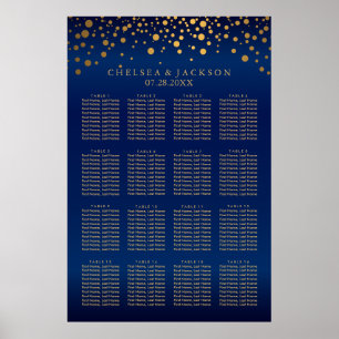 Navy Blue and Gold Confetti Dots  16 Seating Chart
