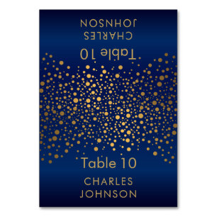 Navy Blue and Gold Confetti Dots 3 Place Cards