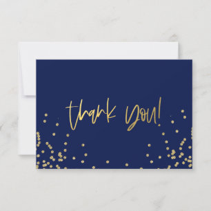 Navy Blue and Gold Confetti Thank You Note Cards