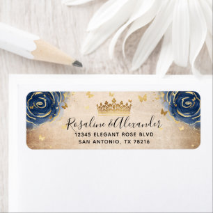 Navy Blue and Gold Crown Return Address Label