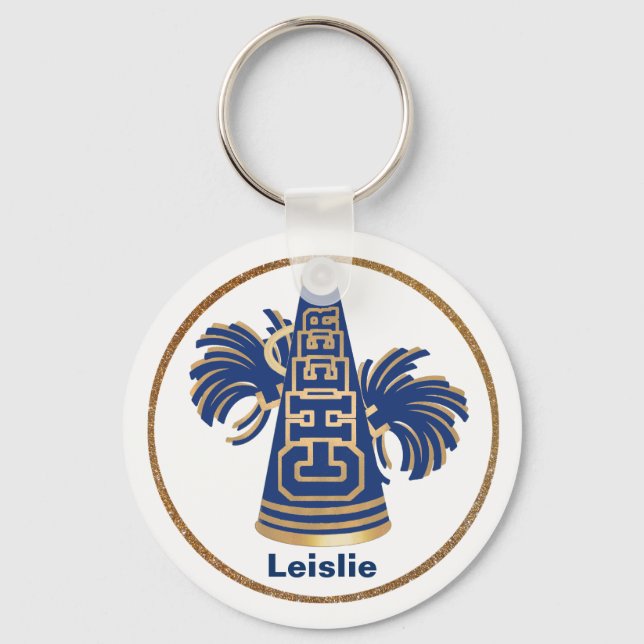 Navy Blue and Gold Custom Cheerleader KeyChain (Front)