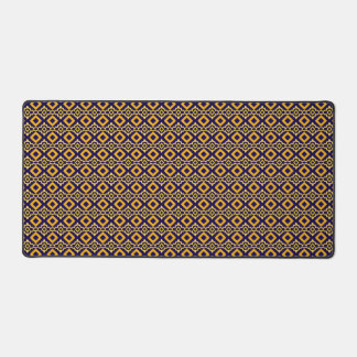 Navy Blue and Gold Diamond Pattern Desk Mat