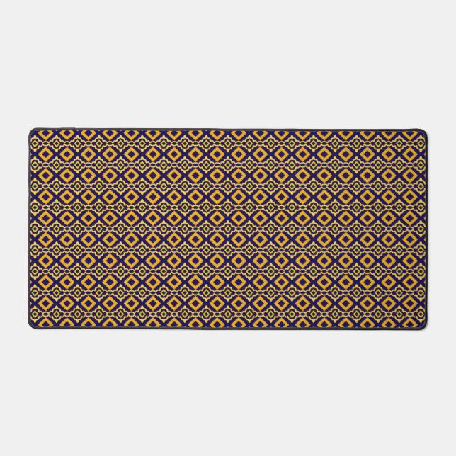 Navy Blue and Gold Diamond Pattern Desk Mat (Front)