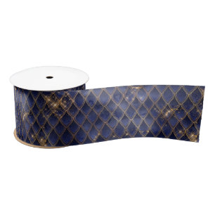 Navy Blue and Gold Dragon Scales Satin Ribbon