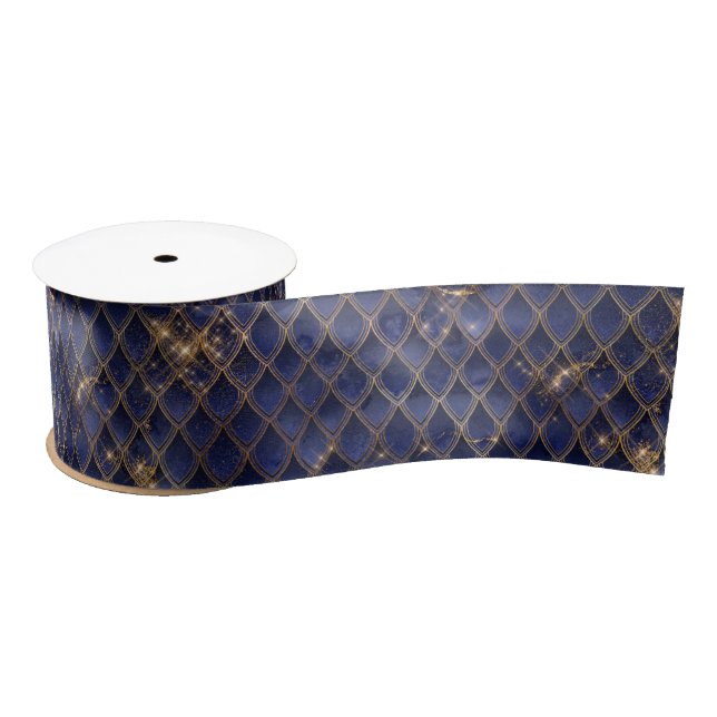 Navy Blue and Gold Dragon Scales Satin Ribbon (Spool)