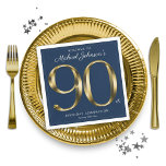 Navy Blue and Gold Elegant 90th Birthday  Napkin<br><div class="desc">Navy Blue and Gold Elegant 90th Birthday Napkins. Simple yet classy birthday theme design with the birth year milestone in solid gold text effect! Elegantly design for any gender, male or female. Definitely a solid way to celebrate your birthday milestone! Check out the collection for co-ordinating items that will help...</div>