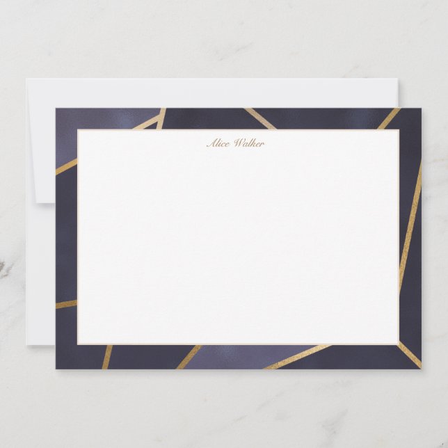 navy blue and gold elegant geometric monogram card (Front)