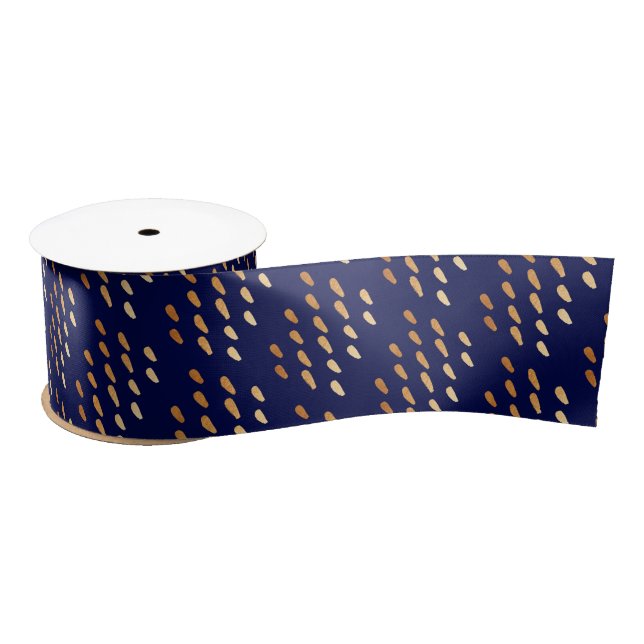 Navy Blue and Gold Faux Foil Confetti Ribbon Satin Ribbon (Spool)