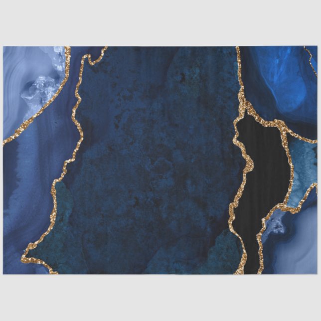 Navy Blue and Gold Faux Glitter Agate Tissue Paper (Front)