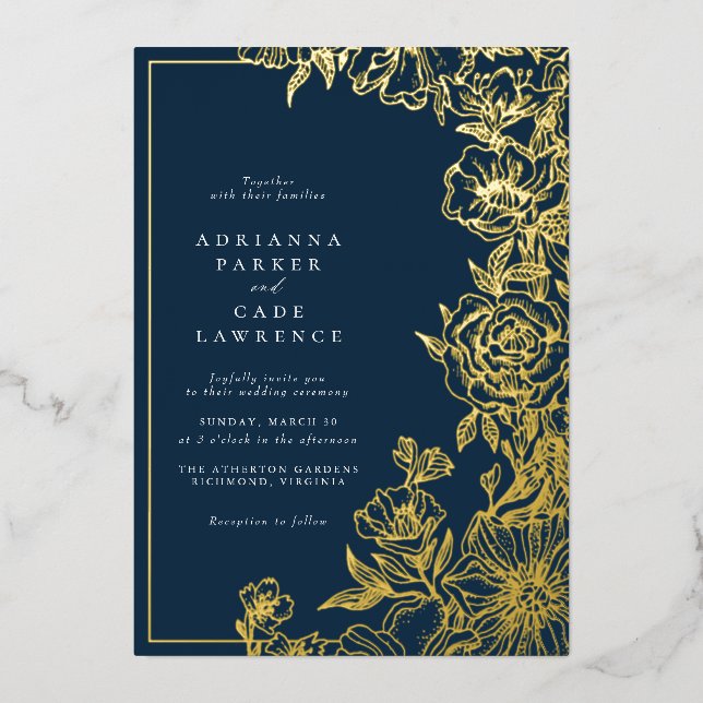 Navy Blue and Gold Floral | Classic Wedding (Front)