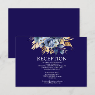 Navy Blue and Gold Floral Reception Enclosure Card