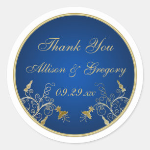 Navy Blue and Gold Floral Wedding Favour Sticker