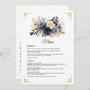 Navy Blue and Gold Floral Wedding Menu