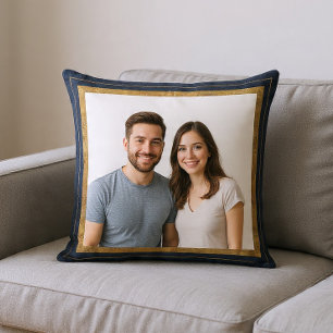 Navy Blue and Gold Frame Photo Cushion