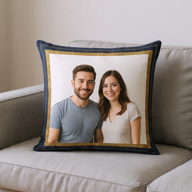 Navy Blue and Gold Frame Photo Cushion (Creator Uploaded)