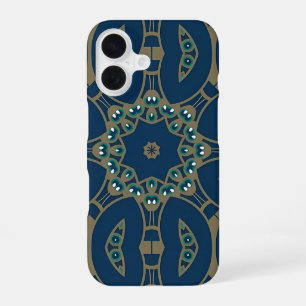 Navy Blue and Gold Geometric Octagon Pattern iPhone 16 Case