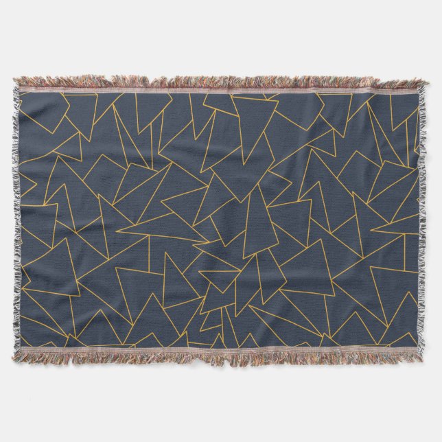 Navy blue and gold geometric throw blanket (Front)