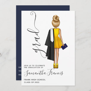 Navy Blue and Gold Girl Graduation Party Invitation
