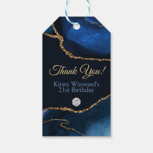 Navy Blue and Gold Glitter Agate Birthday Party Gift Tags