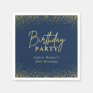 Navy Blue and Gold Glitter Confetti Birthday Party Napkin