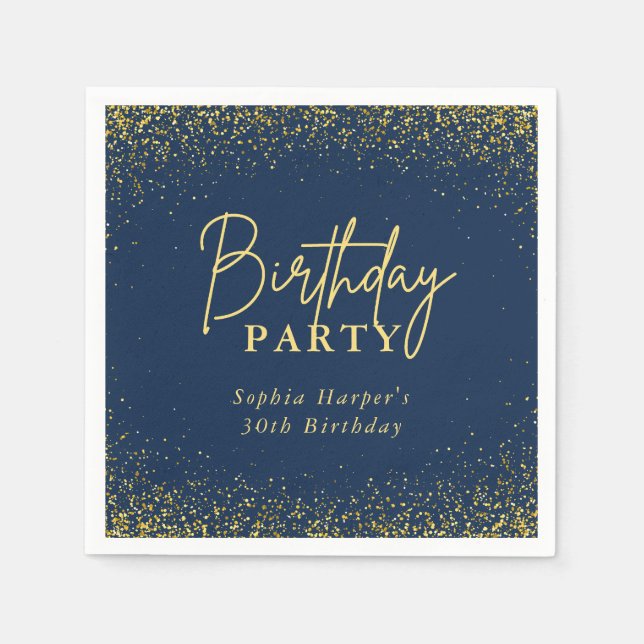 Navy Blue and Gold Glitter Confetti Birthday Party Napkin (Front)