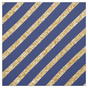 Navy Blue and Gold Glitter Diagonal Stripe Pattern Fabric