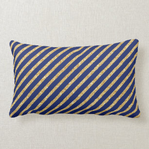 Navy Blue and Gold Glitter Diagonal Stripe Pattern Lumbar Cushion
