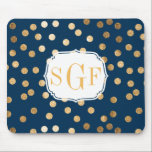 Navy Blue and Gold Glitter Dots Monogrammed Mouse Pad<br><div class="desc">Modern and on-trend dots of faux gold glitter sparkle on this classic navy blue mousepad that features a custom three-letter monogram.</div>