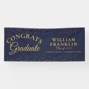 Navy Blue And Gold Glitter Graduation Banner
