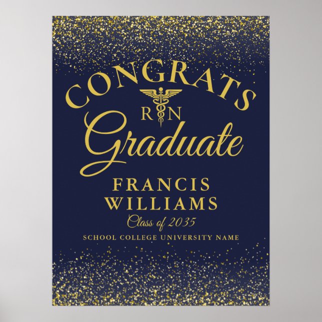 Navy Blue And Gold Glitter Nursing Graduation Sign (Front)