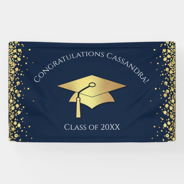 Navy Blue and Gold Graduation Banner (Horizontal)