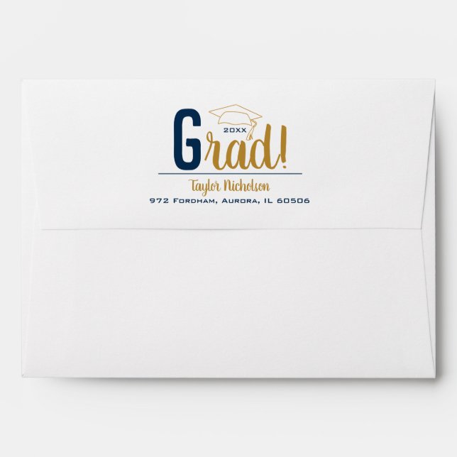 Navy Blue and Gold Graduation Cap Envelope (Back (Top Flap))