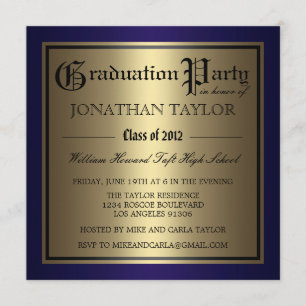 Navy Blue and Gold Graduation Invitation