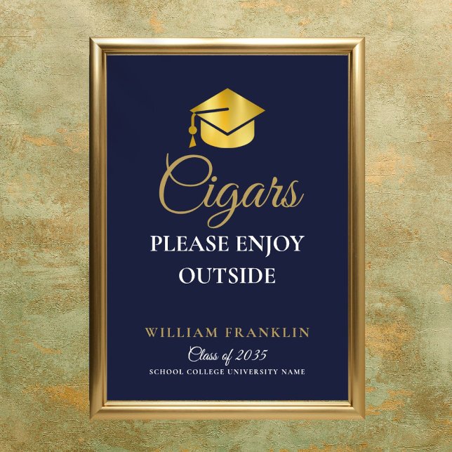 Navy Blue And Gold Graduation Party Cigars Sign (Navy Blue And Gold Graduation Party Cigars Sign)