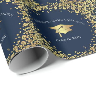 Navy Blue and Gold Graduation Wrapping Paper