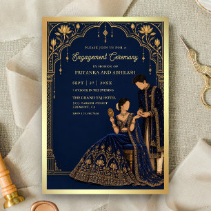 Navy Blue and Gold Indian Engagement Ceremony Invitation