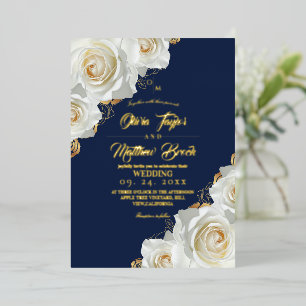  Navy Blue and Gold Ivory Roses Wedding