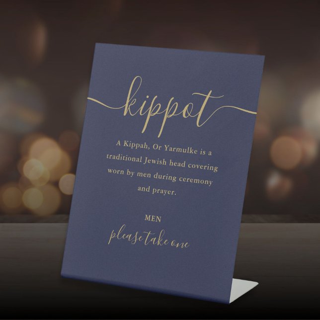 Navy Blue And Gold Jewish Wedding Kippot Yarmulke Pedestal Sign (Navy Blue And Gold Jewish Wedding Kippot Yarmulke Pedestal Sign)